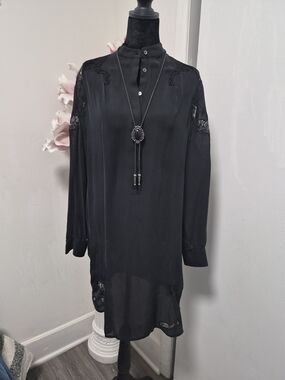 Haute Hippie Black Lace-Trimmed Midi Dress